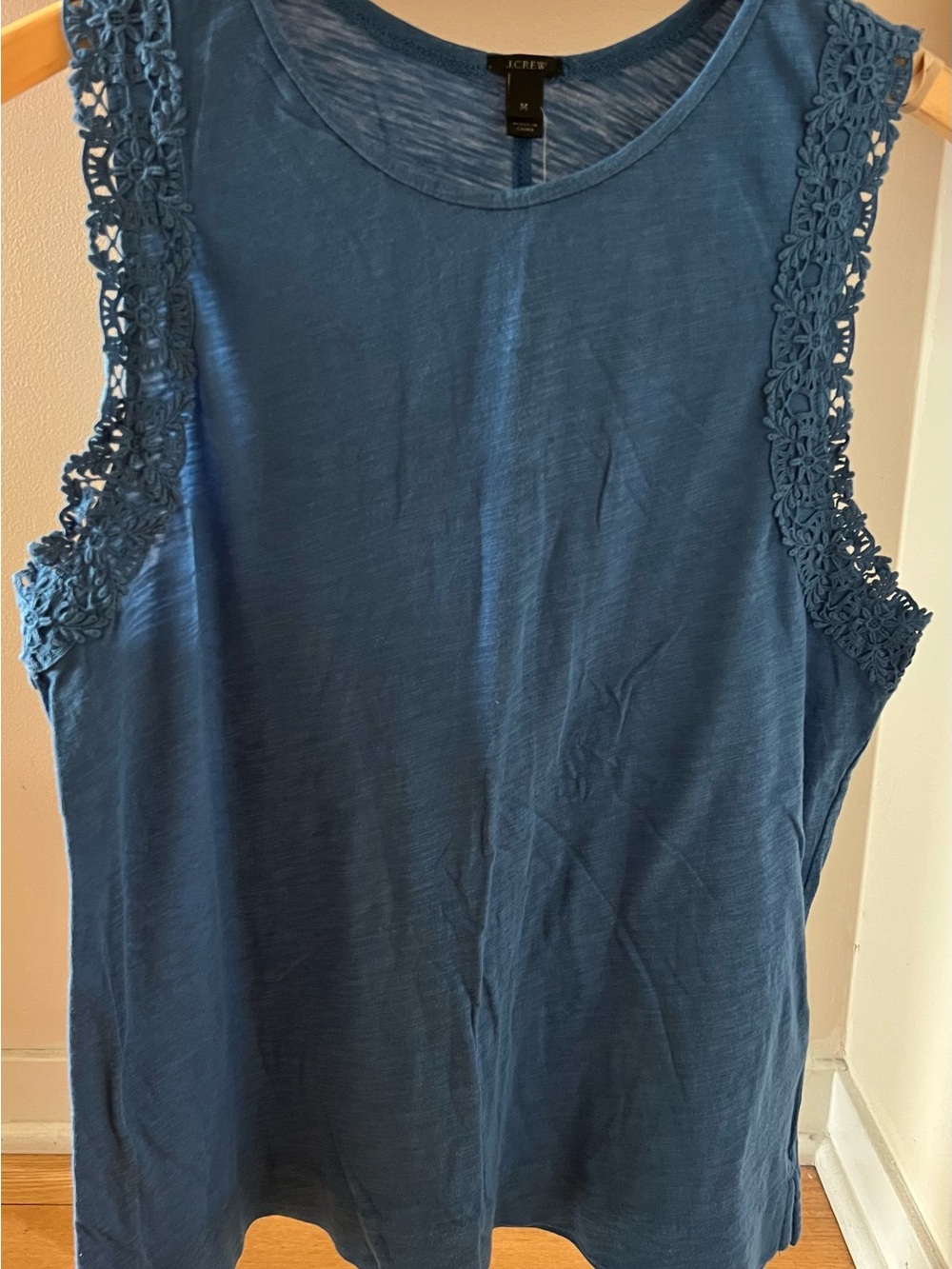 NWT J. Crew Blue Crochet-Trim Tank Top